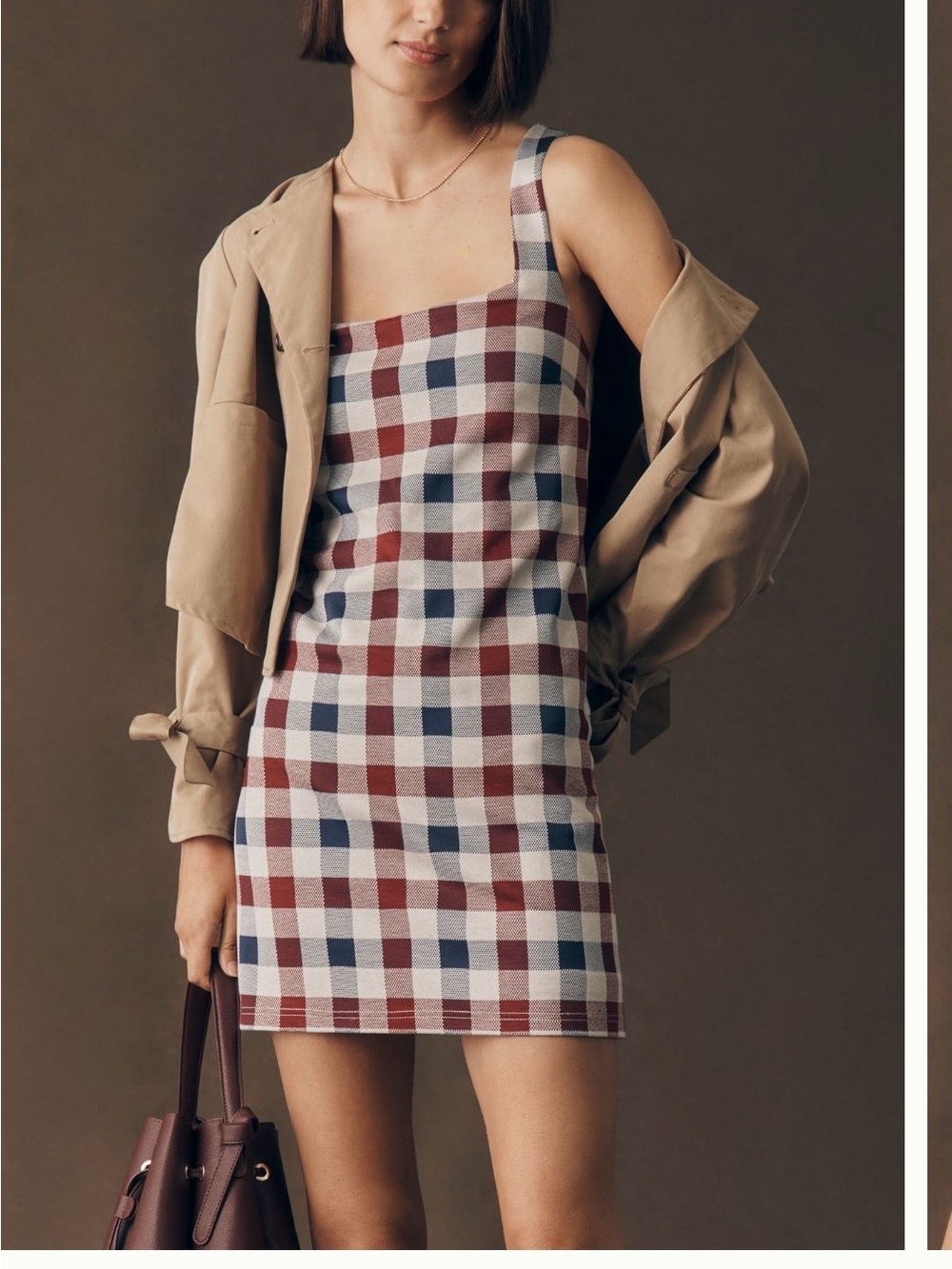 Maeve Gingham Square-Neck Mini Dress in Red, Navy & White size small NWT